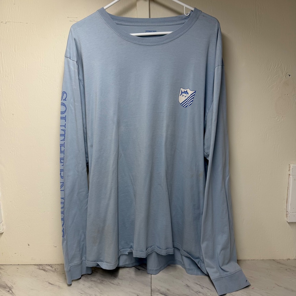 Southern Tide Mens XXL Light Blue Long Sleeve Graphic T-Shirt Skipjack Logo